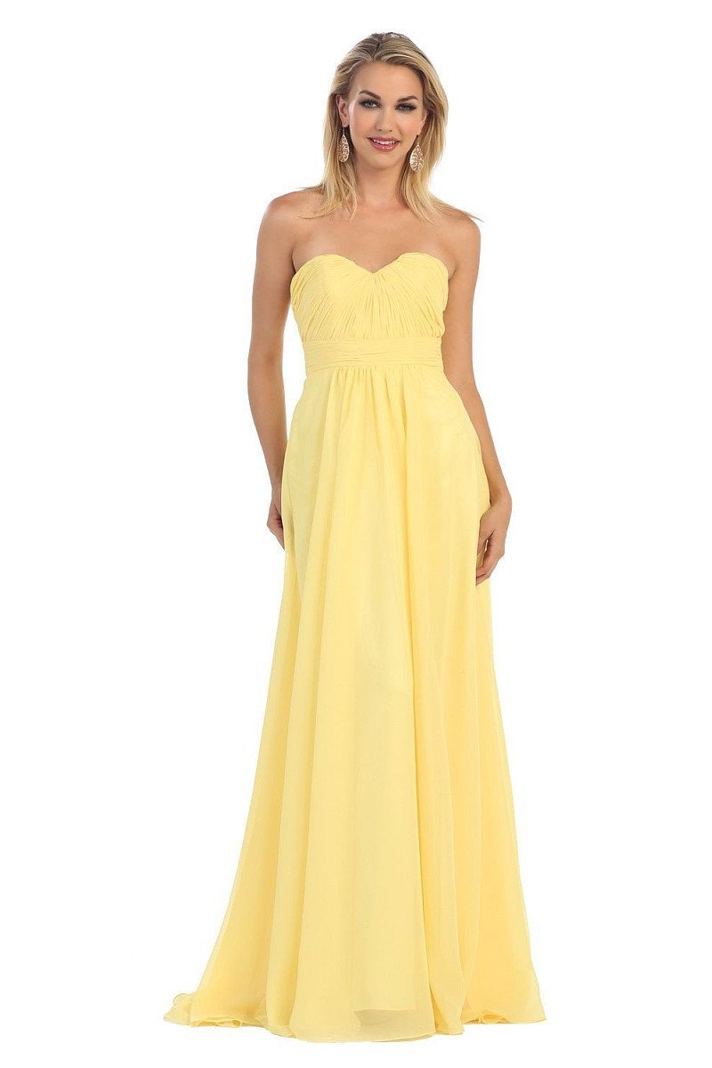 OKDRESS Strapless A-line Sweetheart Long Chiffon Lace-up Yellow Bridesmaids Dresses