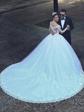 Long Sleeves Sweetheart Chapel Train Natural Ball Gown Wedding Dresses