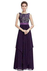Grape A-line Floor-length Sleeveless Evening Gown 2019