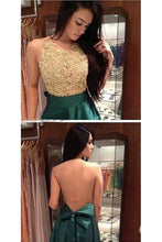 Dark Green Sleeveless Bateau Bow Tie Satin Floor-length Prom Dresses