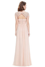 Pearl Pink Elegant Cap Sleeves Long Chiffon Formal Dress