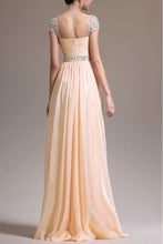 Gorgeous Beadings Cap Sleeves Sweetheart Chiffon A-line Long Prom Dresses