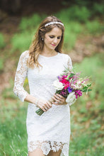 White Sheath/Column Lace Short/Mini Wedding Dresses with Sleeves