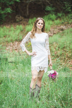 White Sheath/Column Lace Short/Mini Wedding Dresses with Sleeves