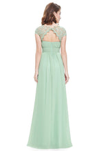 Mint Green Elegant Cap Sleeves Long Chiffon Formal Dress