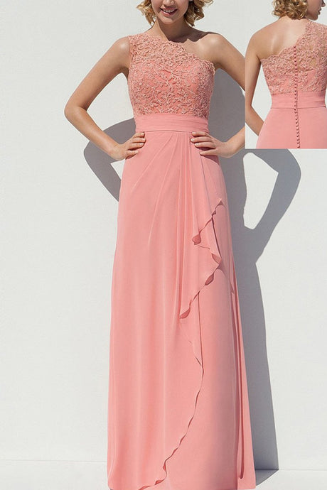 Pink Chic A-line/Princess Chiffon One-shoulder Sleeveless Appliqued Bridesmaid Dresses