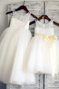 Shiny Ball Gown Sashes/Ribbons Ivory Sleeveless Flower Girl Dresses