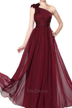 A-Line Sleeveless One-shoulder Burgundy Maxi Formal Dresses