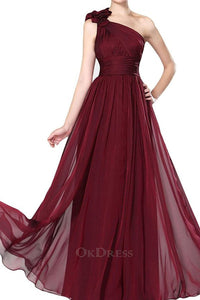 A-Line Sleeveless One-shoulder Burgundy Maxi Formal Dresses