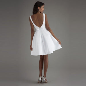White A-line Sleeveless Knee-length Satin Prom Homecoming Dresses