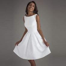 White A-line Sleeveless Knee-length Satin Prom Homecoming Dresses