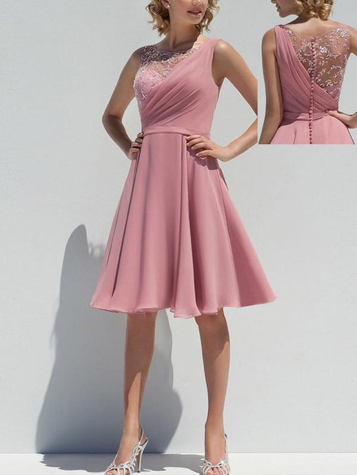 Modern Chiffon Appliqued Covered Button A-line/Princess Bridesmaid Dresses