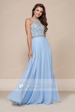 A-line Halter Beading Long Chiffon Formal Prom Dresses