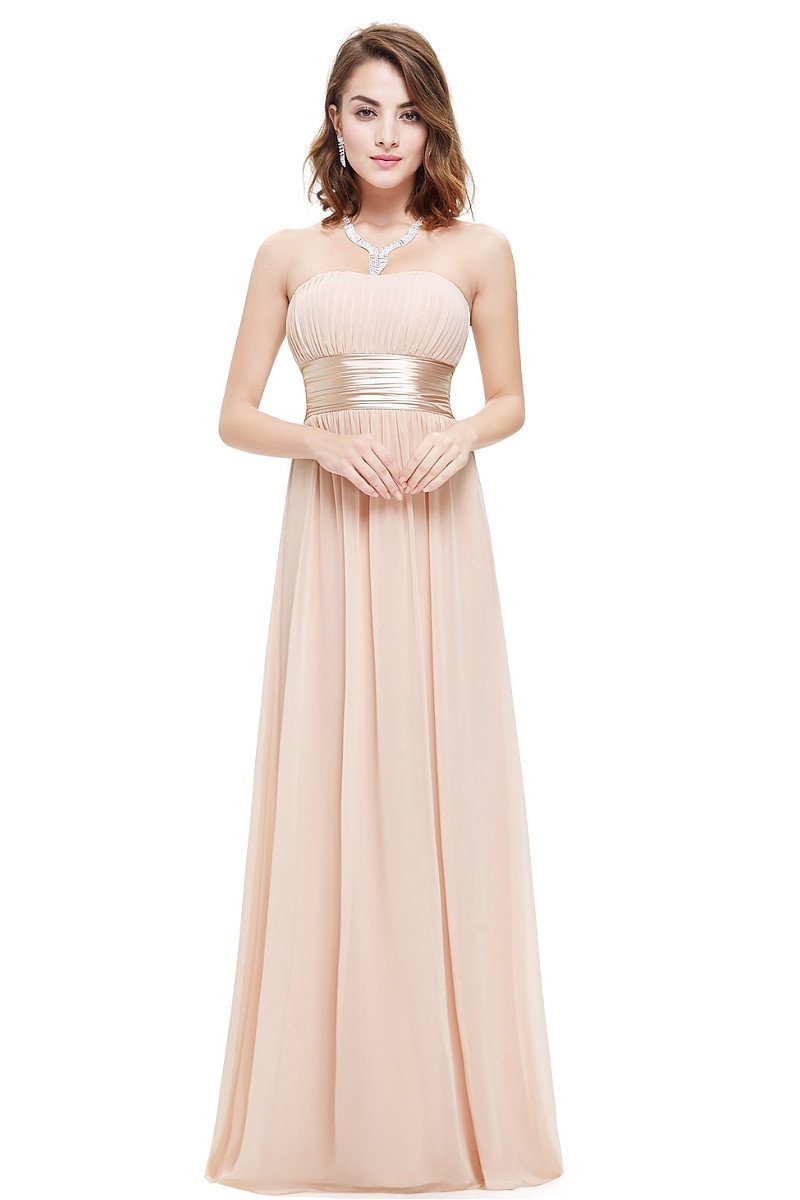 Pink Chiffon A-line Strapless Long Prom/Bridesmaid Dresses