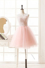 Candy Pink Short/Mini A-line/Princess Lace Tulle Covered Button Cocktail Dresses