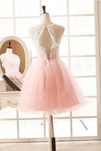 Candy Pink Short/Mini A-line/Princess Lace Tulle Covered Button Cocktail Dresses