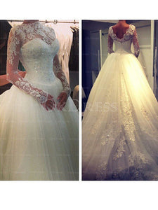 Shining Beading Ball Gown Long Sleeves High-neck Wedding Dresses