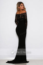 Trumpet/Mermaid Full/Long Sleeves Off-the-shoulder Formal Black Prom Dresses