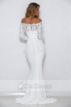 Trumpet/Mermaid Full/Long Sleeves Off-the-shoulder Formal White Prom Dresses