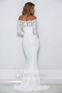 Trumpet/Mermaid Full/Long Sleeves Off-the-shoulder Formal White Prom Dresses