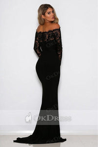 Trumpet/Mermaid Full/Long Sleeves Off-the-shoulder Formal Black Prom Dresses