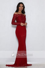 Trumpet/Mermaid Full/Long Sleeves Off-the-shoulder Formal Red Prom Dresses