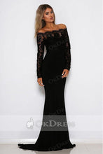 Trumpet/Mermaid Full/Long Sleeves Off-the-shoulder Formal Black Prom Dresses