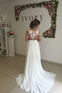 Admirable A-line Lace Appliqued Sweep Train Chiffon Wedding Dresses