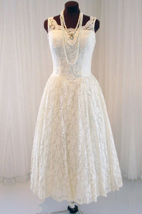 Straps Tea-length Lace Natural White Sleeveless Wedding Dresses