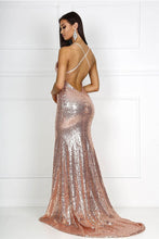 Front Slit Sequin Formal Dresses with Low Back