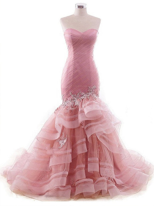 Elaborate Sweep Train Sleeveless Trumpet/Mermaid Sweetheart Tulle Prom Dresses