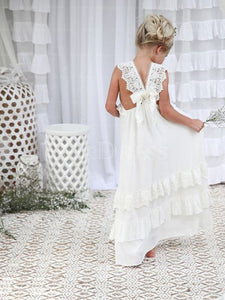 Snazzy A-line V-neck Long Lace Chiffon Flower Girl Dresses