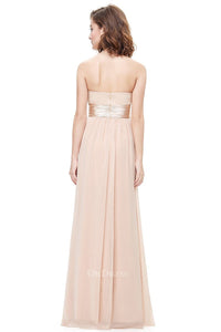 Pink Chiffon A-line Strapless Long Prom/Bridesmaid Dresses