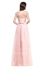 Classic A-line Cap Sleeves Bateau Lace Tulle Floor-length Bridesmaid Dresses